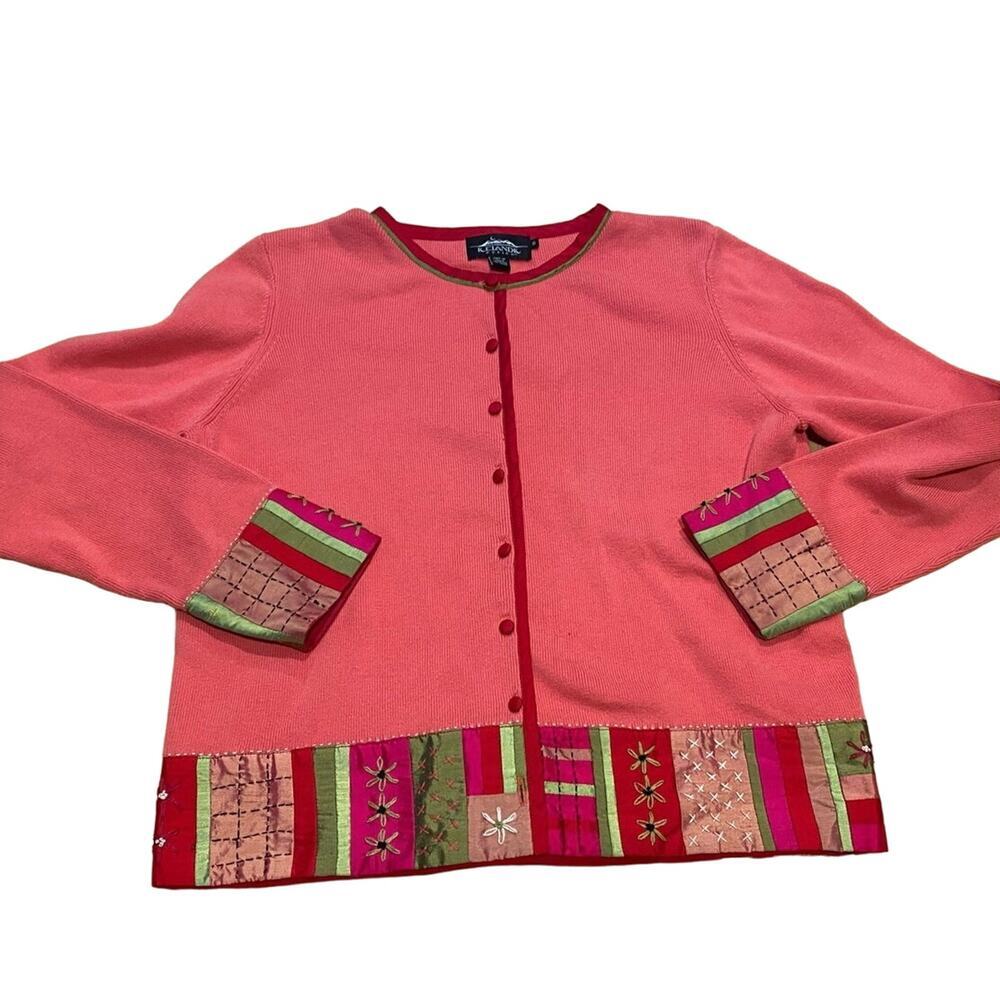 Icelandic Designs Cotton Silk Embroidered Button Cardigan Womens Small Pink